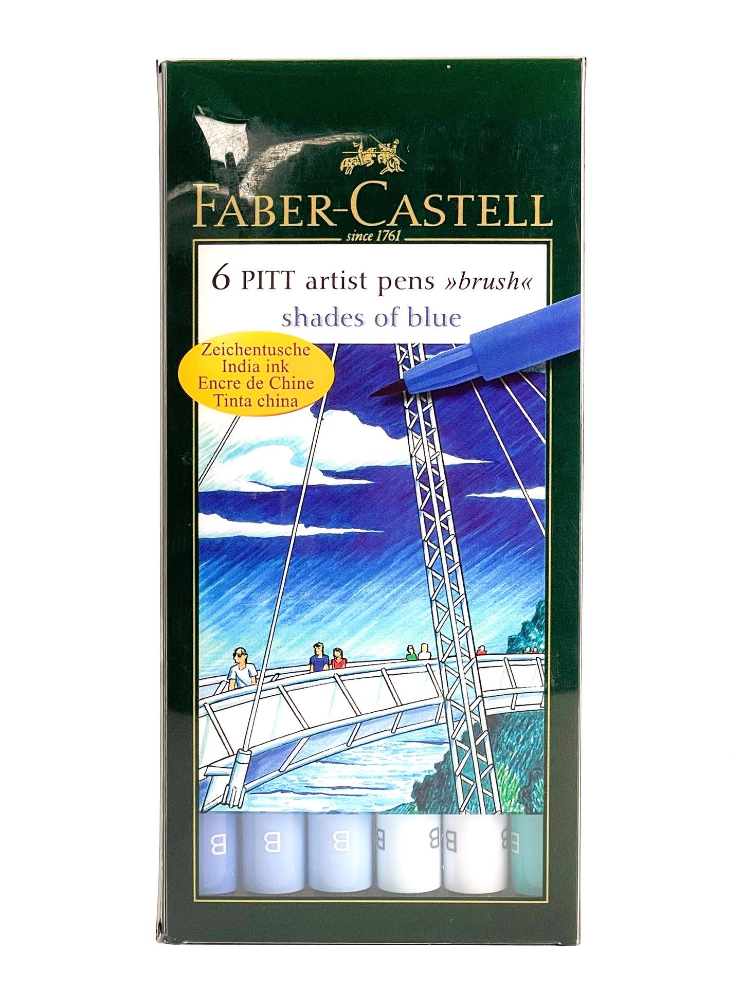 Faber-Castell - 6 Pitt Artist Pens Brush (Shades of Blue) - Mona Lisa artists' Materials