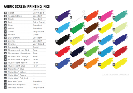 Speedball® Fabric Screen Printing Inks Color Chart - Mona Lisa Artists' Materials Calgary Alberta