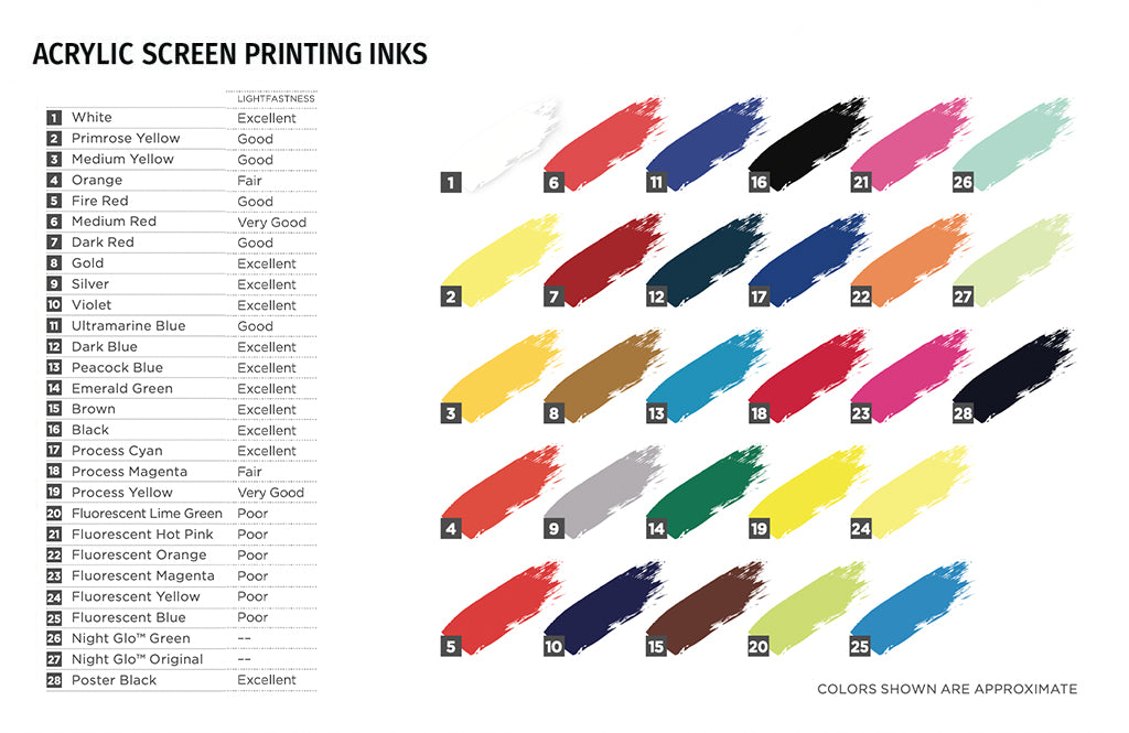 Speedball Acrylic Printing Ink Color Chart - Mona Lisa Artists' Materials Calgary Alberta