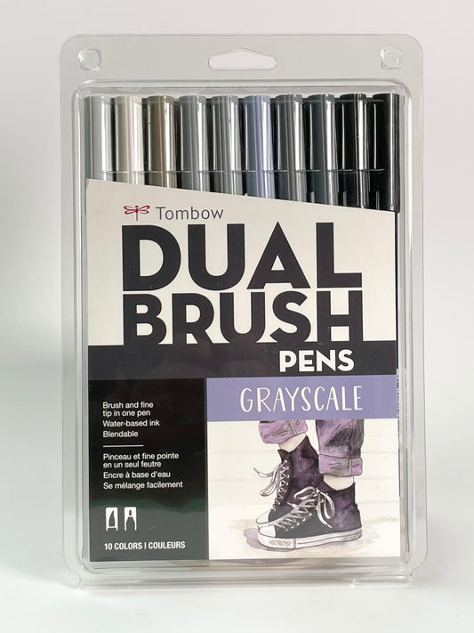 Tombow Dual Brush Pens "Grayscale" Set (10 Colours) - Mona Lisa Artists' Materials Calgary Alberta